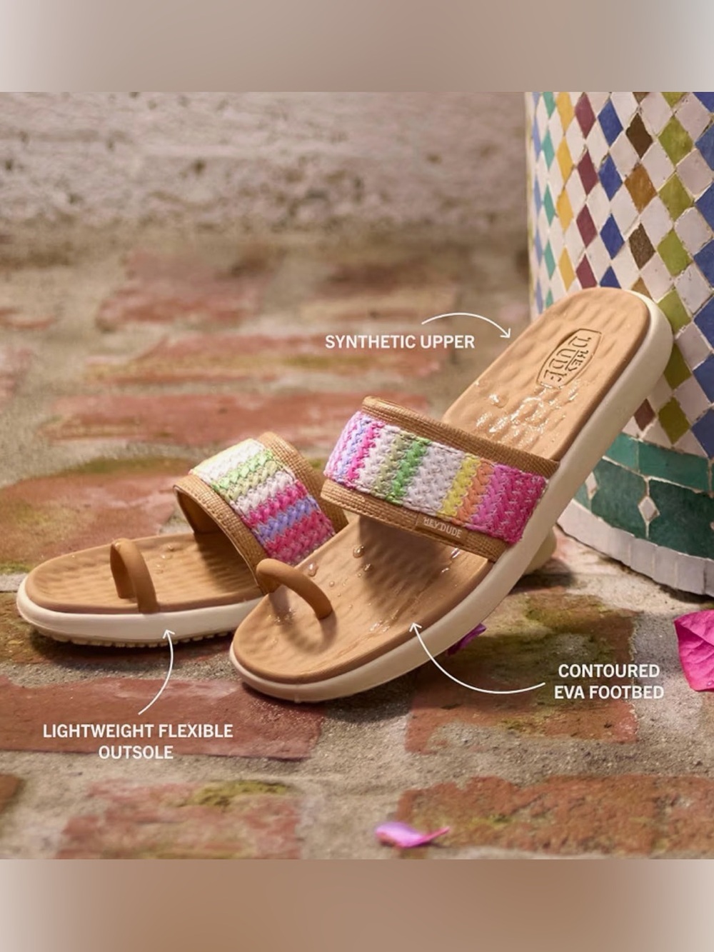 NEW Hey Dude Maui Breeze Toe Loop Flip Flop Sandal Women's 8 Multicolor Woven - Picture 2 of 7